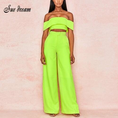 2020 New Fashion Fluorescent Green Strapless Jumpsuit Strapless Ladies 2 Two-piece Vestido Sexy Party Long Bandage Jumpsuit