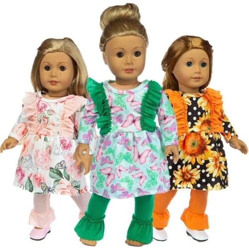 2021 New Pattern Fashion Floral Dress Suit Fit 18 Inch American&43cm Baby New Born Doll Clothes Accessories