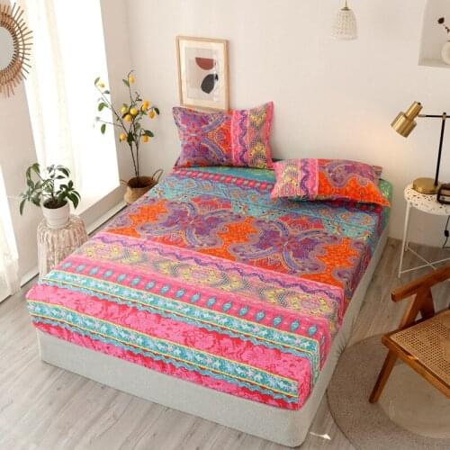 180x200cm Bohemian Printed Fitted Sheet 100% Polyester Material High Quality Elastic Band Bed Sheet Pillowcase For Full Size