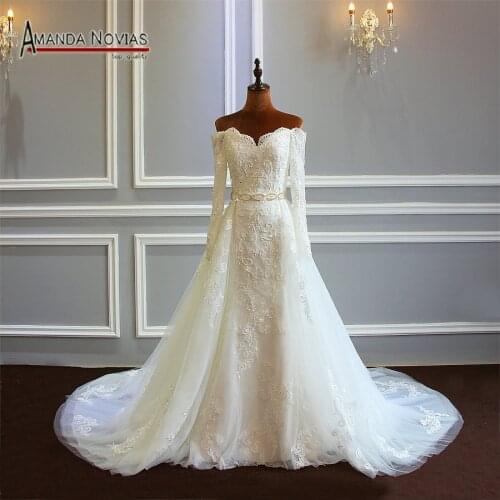 Robe soiree 2020 wedding gown with detachable skirt full lace sleeves bridal dress