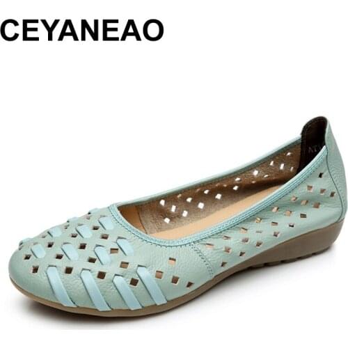 CEYANEAO2019 Plus Size 34-43 Genuine Leather Flat Women Shoes Woman Soft Sandals Female Summer Shoes Fashion Women SandalsE1700
