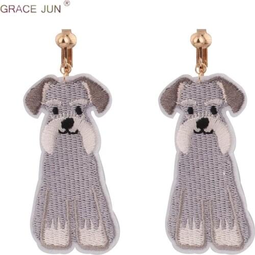 GRACE JUN High-grade Luxury Fashion Big Dog Clip on Earrings Without Pierced for Women Charm Jewelry Needn't Ear Hole Earrings
