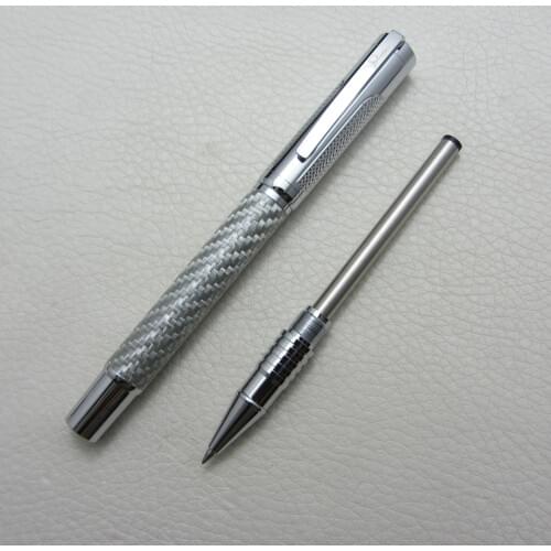 Fuliwen Roller Ball Pen Silver Carbon Fiber Heavy Pen F9027