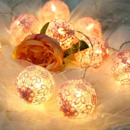 Led Lace Ball Cotton Lamp String Color Light Flash Girl Heart Room Decoration Battery Box Street Garland Thread Battery globe