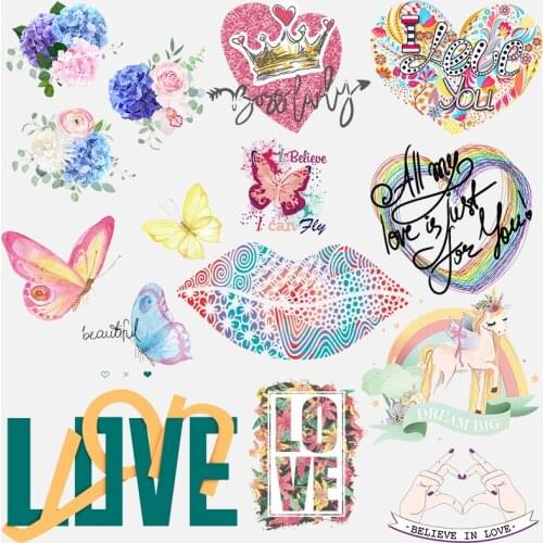 Letter Patch Iron-On Transfers For Clothing T-shirt Stripe DIY Cartoon Animal Set Heat Transfer Vinyl Cute Stickers On Clothes