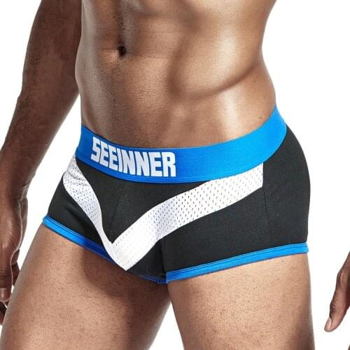 Seeinner Men Underwear Breathable Boxer shorts Printed Underpants Cotton Male Panties U convex pouch Sexy Cueca Soft Gay Pants