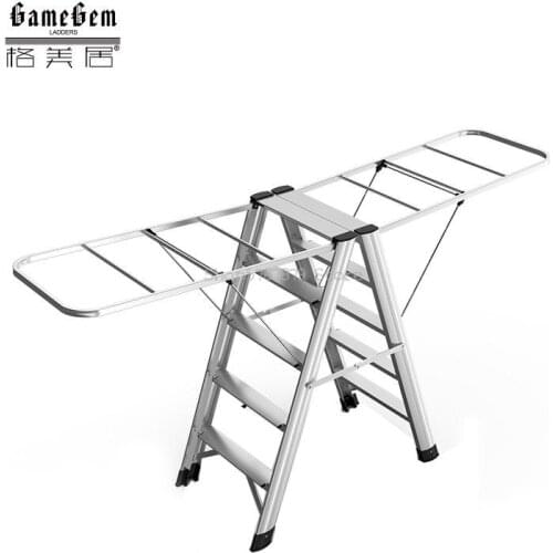 Aluminum Alloy Ladder Clothes Hanger Multi-functional Dual-purpose Herringbone Ladder Household Folding Thickened Drying