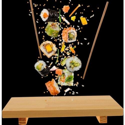Japanese Wooden Sushi Board Rectangular Cuisine Sushi Sashimi Plate Platform Food Serving Tray Tableware Decoration