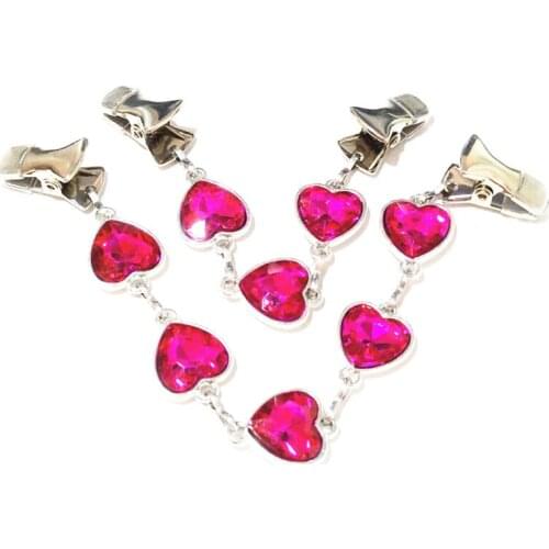 Heart Cloak Clasps Sweater Clips Women Chain Crystal Guards Rose Red Cape Cardigan Cinch Clamps Brooch Shawl Pins