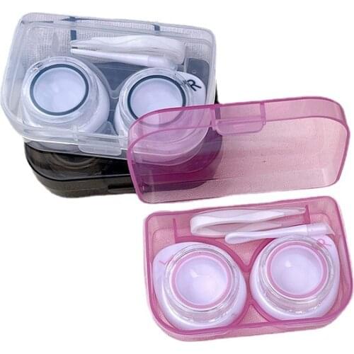 Women Girl Contact Lens Covers Box Container New Clear Color Contact Lenses with Lens Suction Cup Lens Tweezers Travel Kit Set