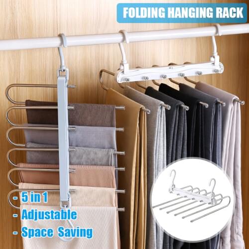 1Pc Practical Foldable Pants Rack 6 Layers Wardrobe Closet Storage Shelf Adjustable MultiFunction Trouser Hanger