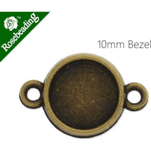 10mm Round Antique Bronze Plated 2 sides bezel for bracelet,bracelet blanks,cuff bracelet blank,sold 50pcs/lot-C4330