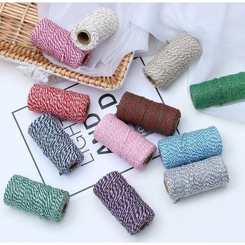 100M/roll multicolor 2-layer colorful twine rope cotton rope, DIY home decoration handmade holiday gift packaging process