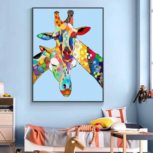 100%Hand Painted Abstract Oil Painting Hand Made Large Size Canvas Colorful Deer Animal Wall Pictures For Living Room Home Decor