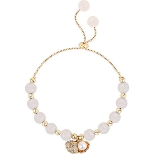 2021 Trendy Gold Plating Opal Shell Bracelet Adjustable Pearl Pendant Bracelet Women Summer Fashion Baroque Valentines Day Gift