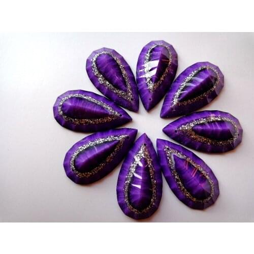 30pcs New fashion style purple Sew on rhinestones resin crystals water drop shape 16*30mm flatback 2 holes big gem stone