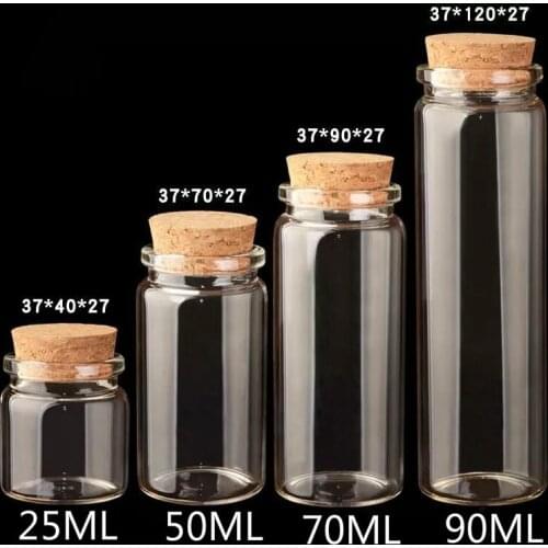 300PCS 25/30/40/50/60/70/80/80ml Glass Container Decor Mason Jars Vials Bottle Glass Jars DIY Bottles Cork Stopper Ornaments Jar