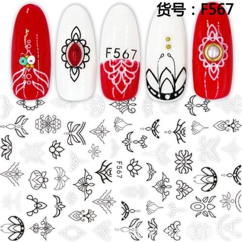 3D Nail Sticker Black-White Flower Slider Nails Art Decoration Wraps Decals Cute Design Adhesive Manicure Tips Stickers Pegatina