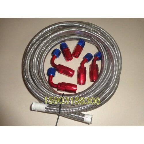 8 AN Stainless steel braided fuel oil line AN8 silver hose line 20ft and 6pcs fittings an8 hose kits