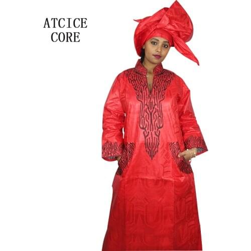 African dresses for women fashion design new african bazin embroidery design dress long dress with pocket with scarf