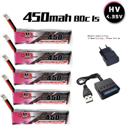 GNB 1S 3.8V 450mAh 80C/160C 4.35V Lipo Battery And PH2.0 Charger FPV Racing M80S Tiny7 Beta75S Emax Tinyhawk Snapper7 Drone