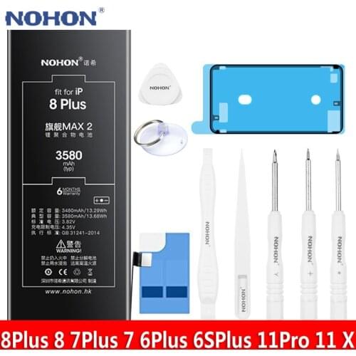 NOHON Battery For iPhone 8 7 6 6S Plus 11 Pro X For iPhone8Plus iPhone7Plus iPhone6Plus iPhone11Pro iPhoneX Replacement Bateria