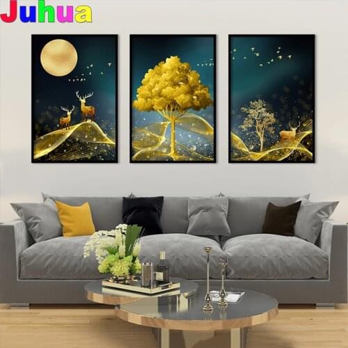 Nordic Golden Abstract Deer Tree 5d diy Diamond Painting Full Square round Diamond Embroidery gift mosaic art decor picture