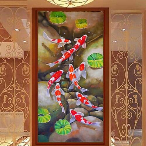 Large Artwork 5D Diy Diamond Painting Fish Koi Embroidery Full Cross Stitch Kit Mosaic Picture Of Rhinestones Decor GiftsZP-2765