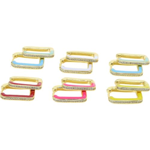 Colorful Women Jewelry Gold Color Neon Enamel Rectangle Mini Small Hoop Earring