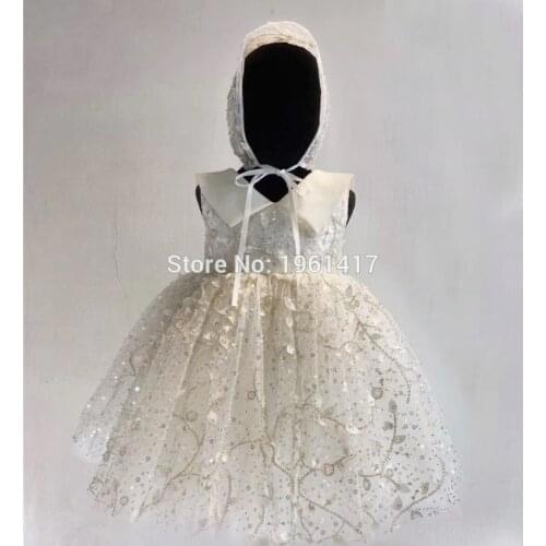 Baby Toddler Flower Lace Dresses Little Girl Dress for 1st First Baby Girl Birthday Outfits Infant Christening Gown dress+hat