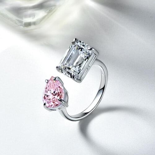 Elegant Lady Pink Moissanite Ring 100% Original 925 sterling silver Party Wedding band Rings for Women Bridal Engagement Jewelry