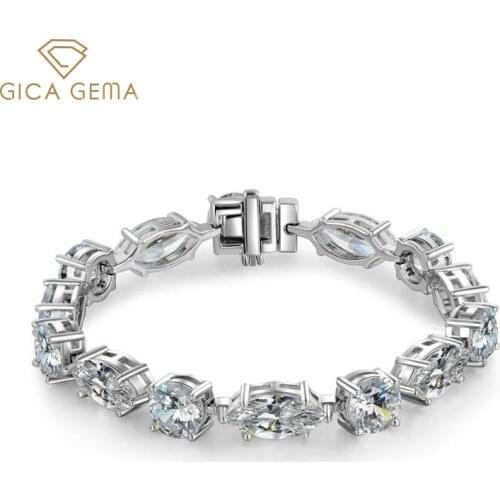 GICA GEMA 100% 925 Sterling Silver Created Moissanite Gemstone Bangle Charm Wedding Diamonds Bracelet Fine Jewelry Wholesale