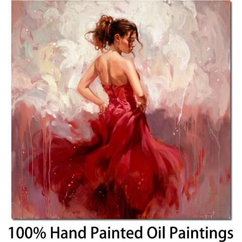Handmade figure painting girls flamenco dancer artwork Canvas paintings Woman in Red Lady picture for bedroom decor