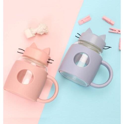 Creative cat glass cup Portable gift drinking glass Male female students cute fashion cup Coffee Tea Milk Travel Mug Bottle Gift