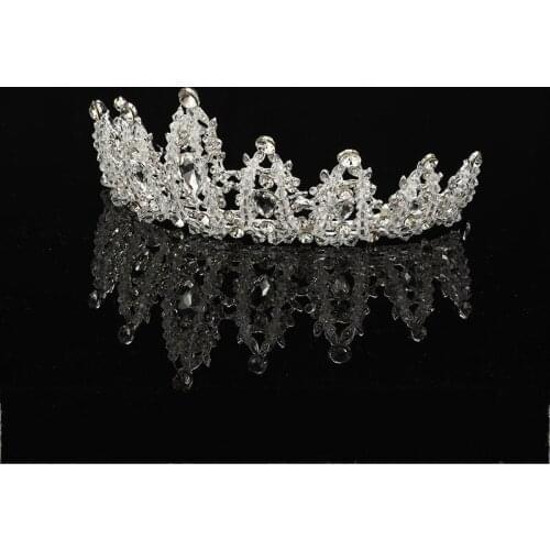 Fashion Crystal Crowns Bride Tiara Silver Color Queen Wedding Crown Headpiece Headwear Hair Jewelry Accessories