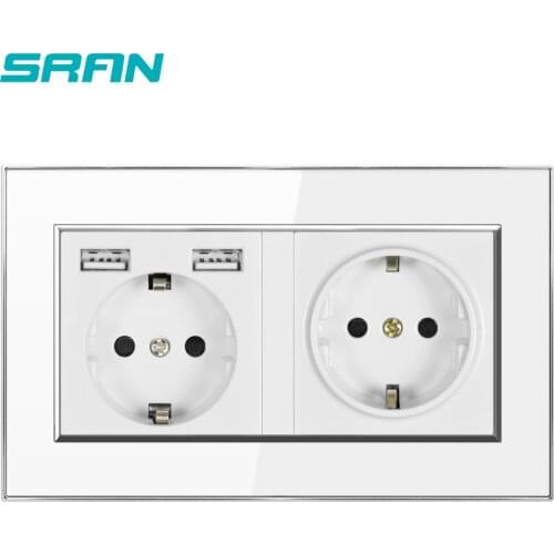 Wall 16A EU Standard Multi Way Power Socket Plug Grounded Electrical Socket With USB Outlet Strip 146*86 Acrylic Family Hotel