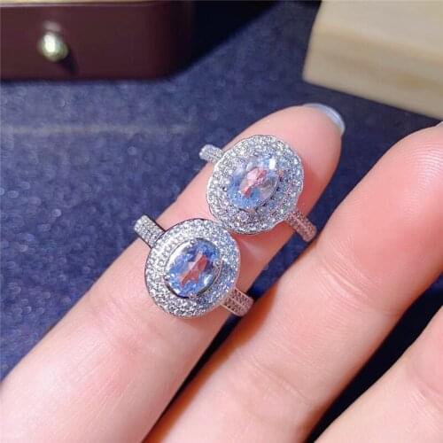 Natural Aquamarine Rings For Women Sterling Silver Color 925 Jewelry Ring Wedding Engagement Party Gemstone Fine Jewelry