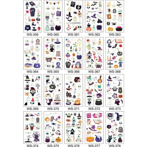 New Halloween Luminous Tattoo Sticker Waterproof Cartoon Fluorescent Face Arm Skull Pumpkin Temporary Stickers for Kid Party Toy