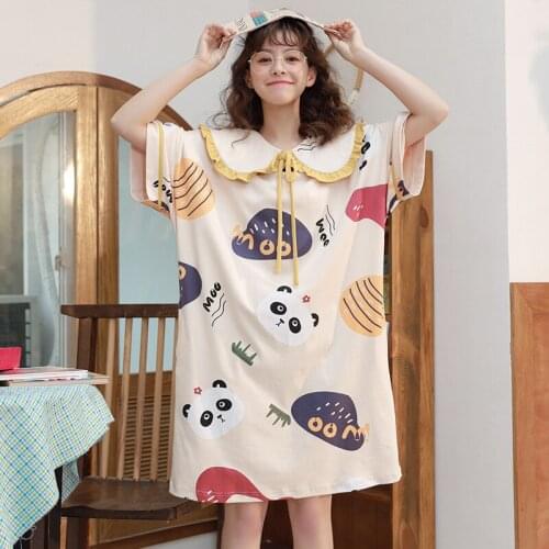 2020 New High Quality Women Pajamas Spring Autumn New Thin Cartoon Printed Dress Cute Sleepwear Casual Homewear Female Pyjamas