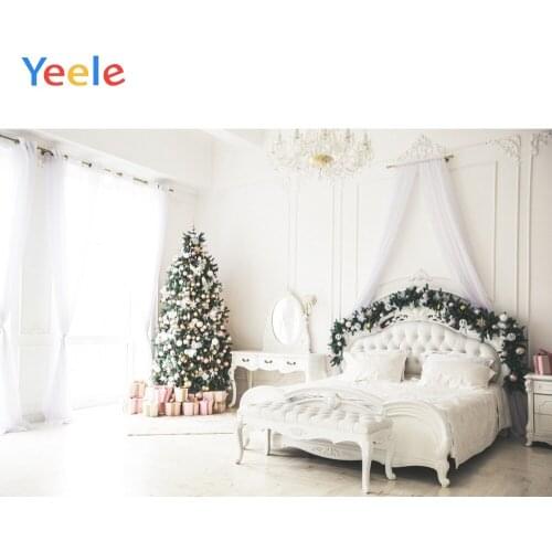 Christmas Decor Tree Bed Mirror Curtain Wreath Wood Floor Backdrop Photography Custom Photographic Background For Photo Studio