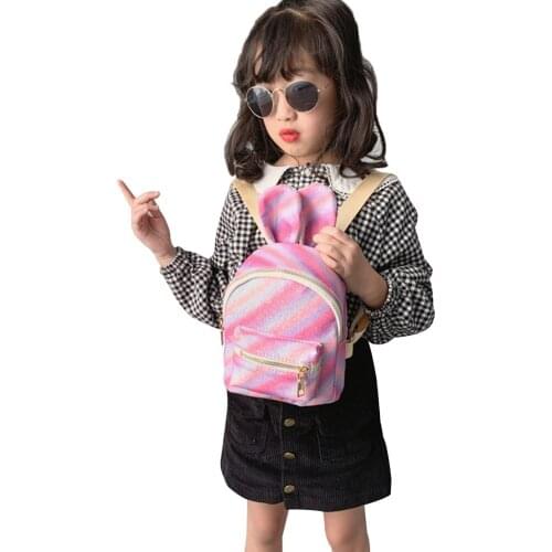 Girls Colorful Rabbit Ear Backpack Small Backpack Rainbow Striped Rabbit Ears Backpack Small Schoolbag Travel Bag Girls Gifts