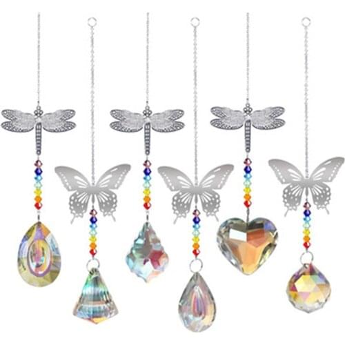 Crystal Wind Chime Star Moon Pendant Sun Suncatcher Plated Colorful Beads Hanging Drop for Outdoor Indoor Garden Geometric