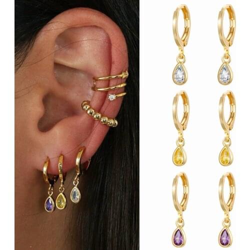 ISUEVA Lovely 18K Gold Filled Small Teardrop Purple Yellow White Zircon Drop Hoop Earrings For Women Jewelry Free Shippings