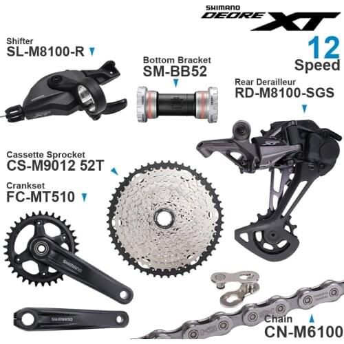 SHIMANO DEORE XT M8100 12 Speed Groupset with Shifter Rear Derailleur CRANKSET and Cassette Sprocket 11-50T KMC X12 Chain