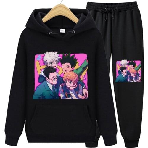 2021 Kawaii Autumn Black Sweatshirt Hunter X Hunter Anime Print Long Sleeve Loose Pullover Hoodies Unisex Comfortable Streetwear