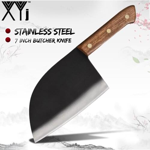 XYj New Arrival 7 Inch Matte Surface Stainless Steel Butcher Knife Slicing Tool Chinese Meat Cleaver Household Cooking Accessory