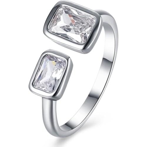 Garilina Wedding Ring Series Square Austrian Crystals Silver Color Open Ring For Women Jewelry Wholesaler R2224