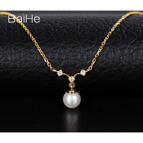 BAIHE Solid 18K Yellow Gold 4MM Natural freshwater Pearl Necklaces Women Trendy Fine Jewelry Natural diamond real Gold Necklace