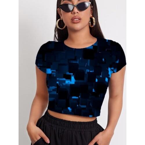 3d Tshirt Dark Blue T shirt Women Geometry Tshirts Casual Psychedelic Funny T shirts Abstract T-shirts 3d Short Sleeve T shirts