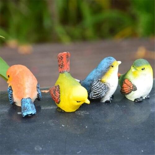 Mini Ornament 4pcs/set Simulation Birds Mix Color Garden Figurines Resin Miniature